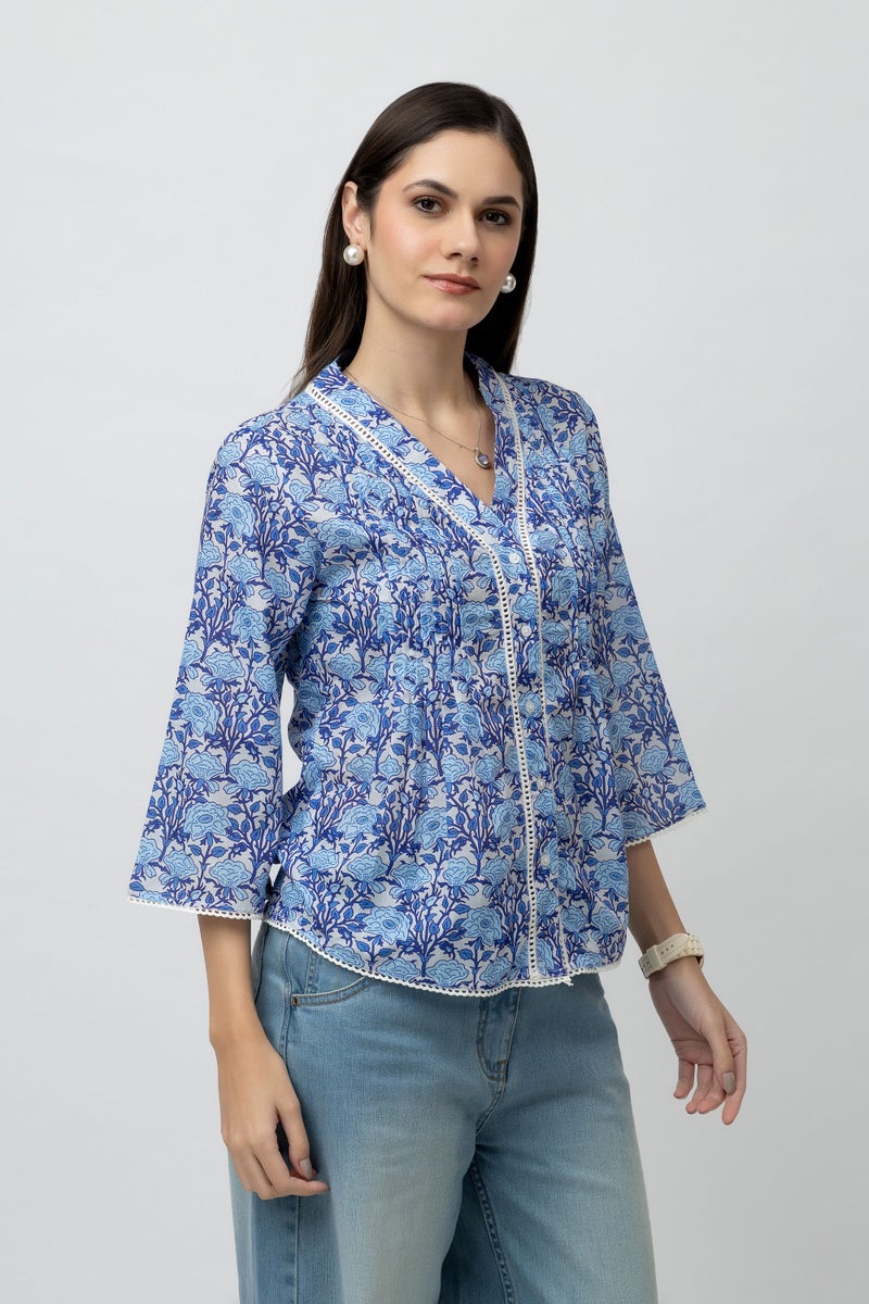 7OUNCE Blue Cambric Printed Top for Women - Image 1